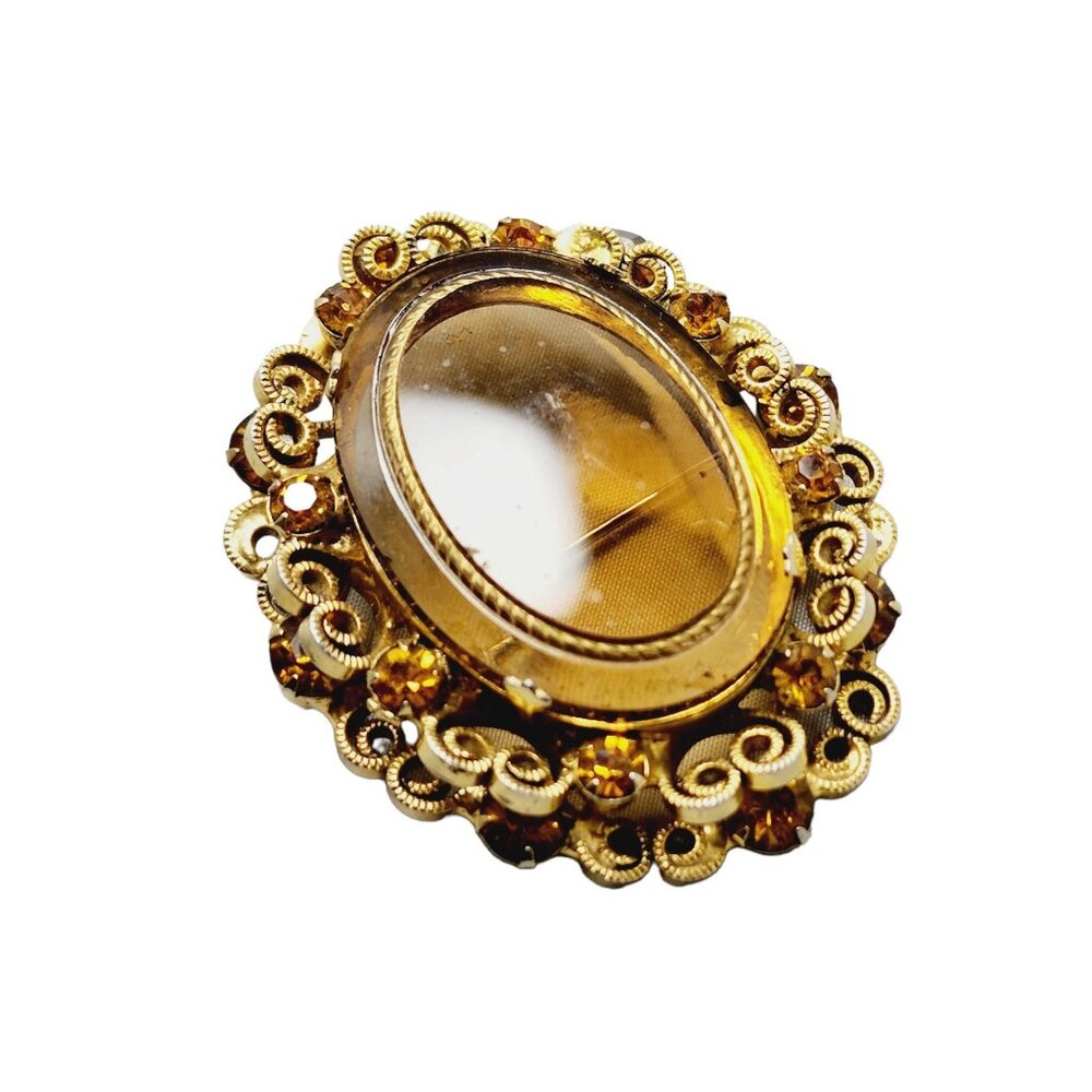 Vintage Layered Rhinestone Filigree Glass Brooch (A1520)